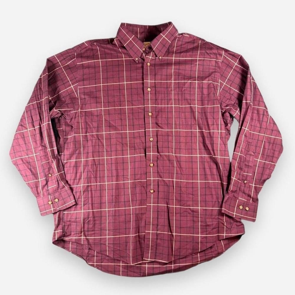 Brooks Brothers 346 Red Plaid Original Polo Shirt Long Sleeve Button Up Size XL